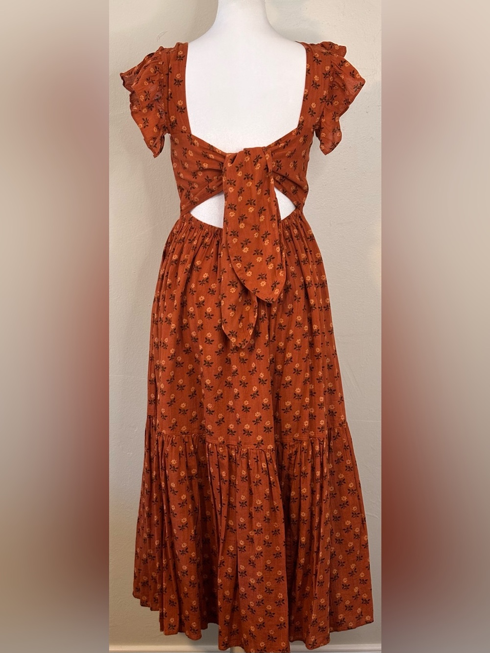 NWT Madewell Ruffle-Strap Tiered Midi Dress in Wild Calendula Block-Print Sz. XS - Picture 5 of 16